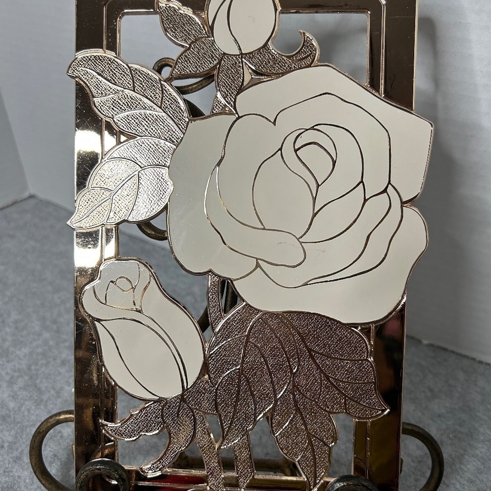 VTG Wm A Rogers Floral Trivet White Enamel 9x6"